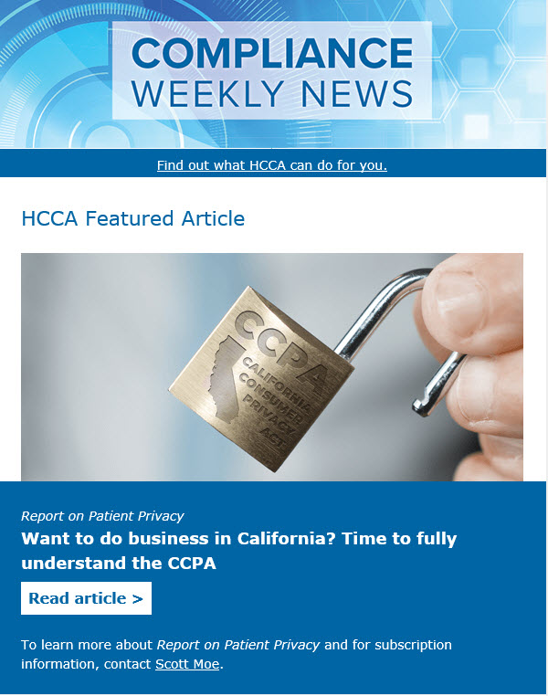 HCCA's Compliance Weekly News